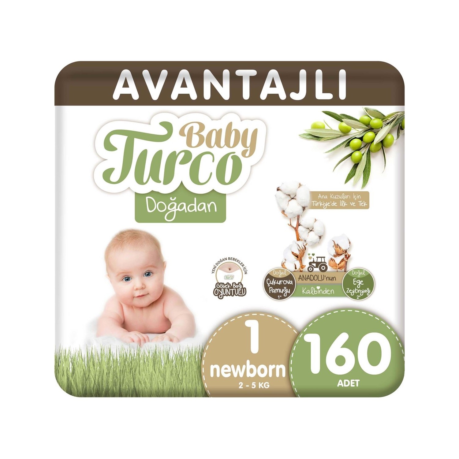 Baby Turco Doğadan Avantajlı Bebek Bezi 1 Numara 2 - 5 kg Yenidoğan 160'lı